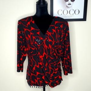 MSK Women Faux Wrap Sequin w/Beads Blouse
